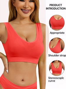Ladies Deep Scoop Neck Sport Brassiere <b>Open</b> Back Running Vest Wide Straps Athletic Crop Top Removable Pads Wholesale - Product Image 1