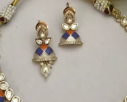Attractive Premium Quality Gold Plated Kundan Stones Necklace <b>Set</b> With Earrings for Wedding Wear Collection For Women - Product Image 2