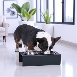 Support de gamelle surélevé de luxe vintage avec deux bols en acier inoxydable et cadre en fer forgé orné pour chiens et chats - Product Image 4