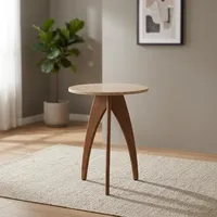 Table d'appoint ronde en bois de manguier avec plateau en travertin, moderne, faite à la main, écologique, facile à nettoyer, pour salon, chambre, coin canapé