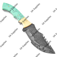Couteau de chasse, de camping et de survie à lame fixe en acier Damas martelé, pointe clip, manche en résine et os de chameau, tranchant comme un rasoir, DIY OEM