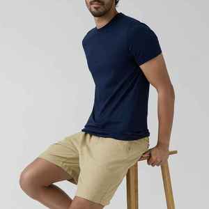 T-shirt à manches courtes pour homme, bleu marine, col rond, coupe classique, tricoté, 100% coton, couleur unie - Product Image 2