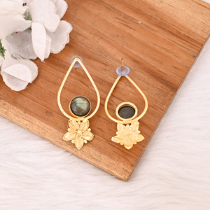 Stylish Natural Labradorite <b>Hoop</b> <b>Earrings</b> Gold Plated Handmade Brass Jewelry <b>for</b> Women - Product Image 5