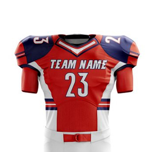 Ensemble d'uniformes de football américain rouge, blanc et bleu, maillot et pantalon sublimés, 23 noms d'équipes, col en V, manches courtes, anti-humidité, ajusté - Product Image 4