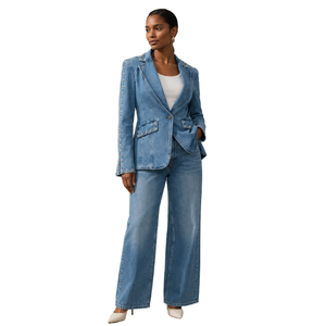Custom Medium <b>Blue</b> Styling Denim Jacket for Women Pure Cotton Breathable Eco-Friendly Fit For Streetwear Everyday Casual Style - Product Image 1