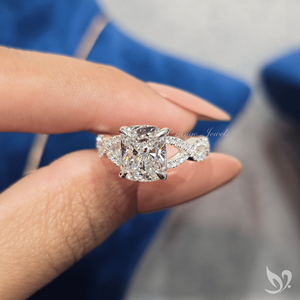 แหวนเพชรแล็บ 3 กะรัตทรงยาว ประดับบนทองคำขาว 10K พร้อมวงแหวนแบบเกลียวประดับเพชร IGI Certified - Product Image 5