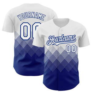 เสื้อเบสบอลคุณภาพทนทาน สีขาวน้ำเงิน ผ้าตาข่ายระบายอากาศ ปรับแต่งชื่อทีมได้ ปักลาย ขนาดใหญ่พิเศษ - Product Image 1