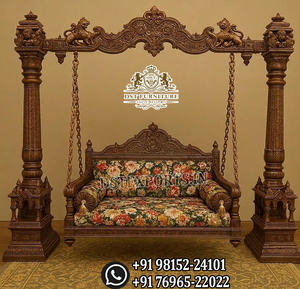Columpio Maharaja de madera de teca tallado a mano, estilo palacio de lujo, con un aspecto majestuoso, tradicional, dorado, para interiores, ideal para grandes mansiones en EE. UU. - Product Image 2