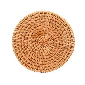 Posavasos Clásico de Mimbre de Ratán Natural con Incrustaciones de Cerámica, Hecho a Mano en Vietnam - Product Image 1