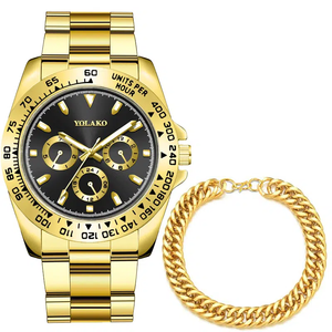 Montre-bracelet à quartz pour homme 6258 Fashion Sports en acier inoxydable avec calendrier et bracelet en or - Product Image 6