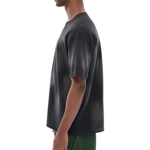 Camiseta Negra de Alta Calidad, Oversize, Algodón Grueso de 280 g/m², Estilo Vintage Desgastado por el Sol, Camisetas para Hombre - Product Image 3