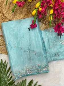 Sari de mariage indien de luxe, tendance, fait main, de créateur, élégant, pour soirée, richement brodé, avec chemisier non cousu - Product Image 3