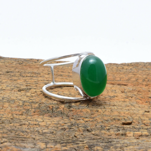 Handmade <b>925</b> Sterling <b>Silver</b> Women's Wedding Anniversary <b>Ring</b> Natural Green Onyx Gemstone Classic Bezel Setting Oval Cut Gifts - Product Image 2