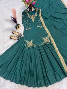 Conjunto de Lehenga Choli Verde Azulado Bordado para Mujer con Dupatta, Ropa Étnica de Diseñador, Ropa para Bodas y Fiestas, Vestido Tradicional Indio - Product Image 4