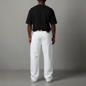 Jeans Rectos para Hombre, Tallas Grandes, Estilo Urbano, Color Blanco Sólido, Casuales, de Pierna Ancha, 100% Algodón, Pantalones de Mezclilla para Hombre, Personalizados OEM - Product Image 5