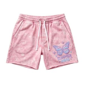 Shorts en jean délavé rose avec motif papillon, style streetwear, coupe décontractée, coton épais, pour homme, mode estivale, short d'été élégant - Product Image 1