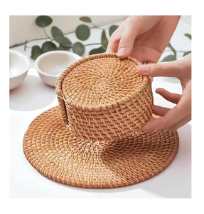 Tapis et sous-verres en rotin BOHO personnalisés pour servir du thé, du café ou du vin, protégeant les tables, sous-verres en rotin BOHO - Product Image 5