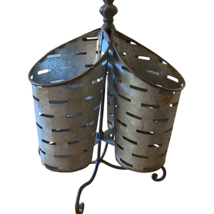 Porte-ustensiles en métal galvanisé durable à 3 compartiments avec poignée, style rustique ferme, en fer, pour cuisine, en promotion - Product Image 4