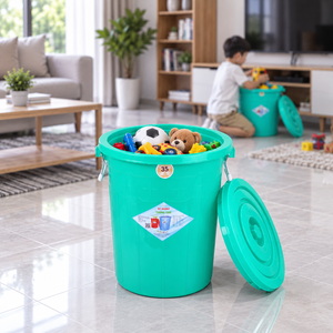 35L PP Plastic <b>Storage</b> Bucket with Lid Durable Household Organizer <b>Bin</b> for Dry Food Water Toys and Home Use - Product Image 1
