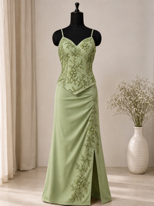 <b>Pink</b> Satin Floral Print Embroidered Mermaid <b>Evening</b> Dress Spaghetti Strap Floor Length <b>Formal</b> Prom Wear Custom - Product Image 2
