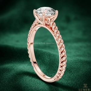 Anillo de Compromiso Solitario de Diamante Cultivado en Laboratorio, Oro Rosa de 9K, 10K, 14K, 18K, Personalizado, con Banda de Cuerda Trenzada, Joyería Fina de Lujo para Mujer, Certificado IGI - Product Image 3