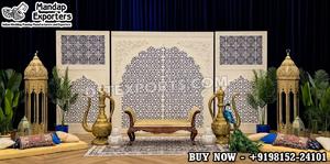 Estructuras de madera de diseño con motivos Jali para escenarios de recepción, telones de fondo vintage para bodas, paneles de escenario para Walima musulmana, EE. UU. - Product Image 2