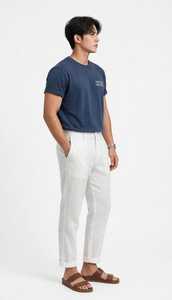 Oneten Apparel <b>Men's</b> Regular Fit <b>Navy</b> <b>Blue</b> Short Sleeve O-Neck T-<b>Shirt</b> with Front Letter Logo - Product Image 3