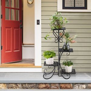 Artisasset Scaffale portaoggetti nero verniciato da 32,3 pollici di altezza con 4 scomparti a forma di supporto per piante in vaso - Product Image 2