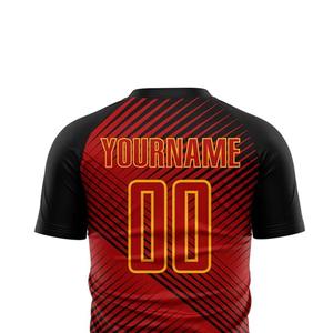 Camiseta de Fútbol Sublimada Personalizable para Hombre, Roja y Negra a Rayas, Absorbente de Humedad, Manga Corta, Cuello Redondo, Uniforme para Adultos - Product Image 4