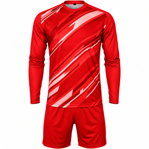 Maillot de football rouge à manches longues pour homme avec imprimé rayé diagonal, uniforme en polyester respirant - Product Image 1