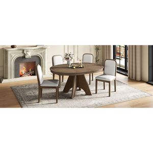 TREXM <b>Rustic</b> <b>Farmhouse</b> 42 58 Inch Extendable Vintage <b>Dining</b> <b>Table</b> Set 4 6 4 Upholstered Chairs for Kitchen <b>Dining</b> Room - Product Image 5