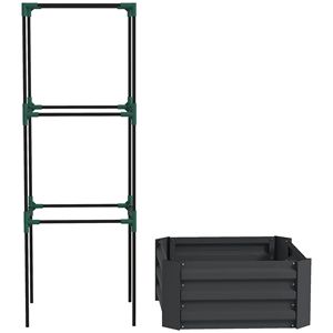 Fioriera zincata grigio scuro 61x61x30 cm con gabbia per pomodori per piante rampicanti e orto rialzato - Product Image 1