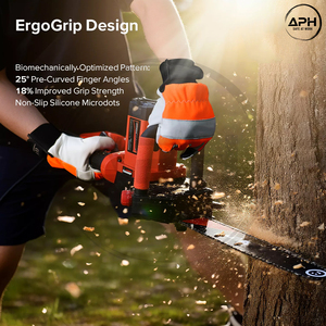 Heavy Duty Leather Chainsaw Gloves Cut Resistant Forestry Logger Work Gloves High Visibility Orange Reinforced Palm Grip - Product Image 4