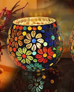 Mosaic Glass Tea Light Candle <b>Holder</b> Bowl Decorative Votive <b>Tealight</b> <b>Holder</b> for Home Wedding Table Decor - Product Image 2