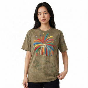 Men's Short Sleeve Woven <b>T</b>-<b>Shirt</b> <b>Rainbow</b> Firework Regular Fit O-Neck Casual 100% Mercerized Cotton Quick Dry Breathable - Product Image 3