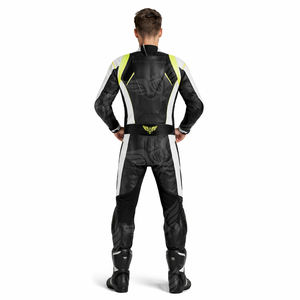 Traje de Motociclismo de Cuero Blanco y Negro Neón, Personalizado, de Una Pieza, para Carreras, Equipo de Protección para Pilotos Profesionales - Product Image 4