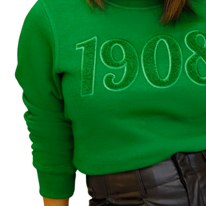 Sweat-shirt à col rond premium pour femme, en chenille verte unie, brodé de lettres grecques, décontracté pour l'hiver, écologique et respirant - Product Image 6
