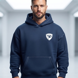 Dumela <b>Navy</b> Blue Hooded <b>Sweatshirt</b> Men Regular Fit 100% Cotton Fleece Front Pocket Casual Autumn Wear Printed Logo - Product Image 3
