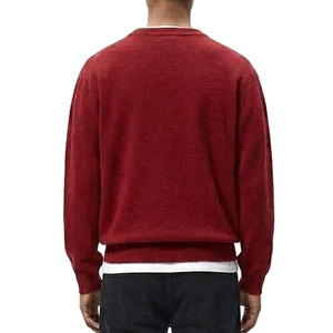 Men's Solid Red Knitted Pullover Sweater Full Sleeve Autumn Wear - Product Image 3