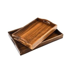 Modern Living Room <b>Walnut</b> Wooden Rectangular Tray <b>Coffee</b> <b>Table</b> & Ottoman Organizer - Product Image 2