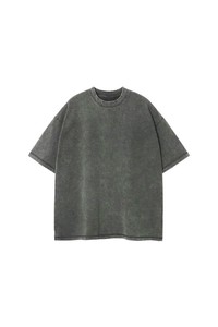 เสื้อยืดคอกลมแขนสั้นทรงโอเวอร์ไซส์สไตล์วินเทจฟอกสีสำหรับผู้ชาย สีพื้นเรียบ - Product Image 5
