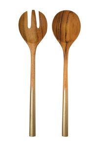 Juego de cucharas de madera para servir con detalles en latón, diseño minimalista, duradero para uso en catering - Product Image 2