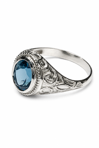 Anillo de Topacio Azul Londres en Plata de Ley 925 con Baño de Rodio y Engaste de Garra de Lujo KLSR12379 - Product Image 4