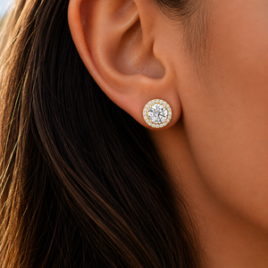 Boucles d'oreilles clous halo en diamant rond cultivé en laboratoire certifié IGI, or massif 14K 18K, boucles d'oreilles en diamant CVD pour femmes, bijoux en gros pour hommes - Product Image 2