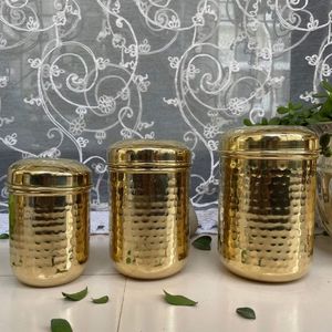 Traditional Handmade Hammered Copper Storage <b>Jars</b> Set with Lid, Airtight Kitchen Canisters for Coffee Tea Sugar Containers - Product Image 1