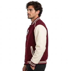 Veste universitaire pour homme, style classique universitaire, mélange de laine, manches style cuir, fermeture à boutons pression, coupe confortable, OEM - Product Image 3