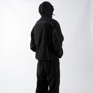 Custom Logo <b>Black</b> Hooded <b>Windbreaker</b> Jacket Men Sporty Zip Up Reflective Piping Lightweight Outdoor <b>Windbreaker</b> Jacket - Product Image 4