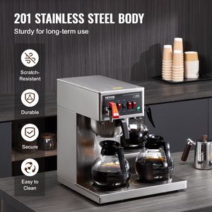 Caffettiera elettrica commerciale a goccia da 12 tazze con 3 caraffe di vetro e 3 scaldini per uso ufficio - Product Image 5