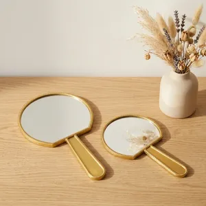 Luxury Modern Brass Handheld Round <b>Vanity</b> <b>Mirror</b> with Metal Frame for Wedding Diwali Tabletop <b>Dressing</b> <b>Table</b> Beauty Salon <b>Mirror</b> - Product Image 2
