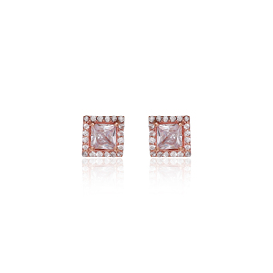 Pendientes de botón cuadrados de oro rosa con circonita cúbica para mujer, diseño religioso, de moda - Product Image 2